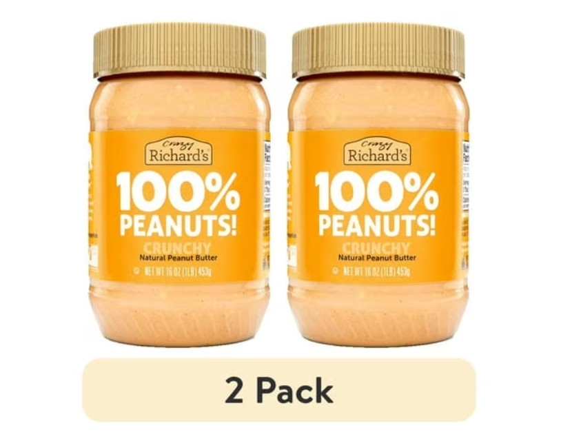 Crazy Richard’s Crunchy Peanut Butter 16oz Jars (2-Pack) | 100% Peanuts, Natural