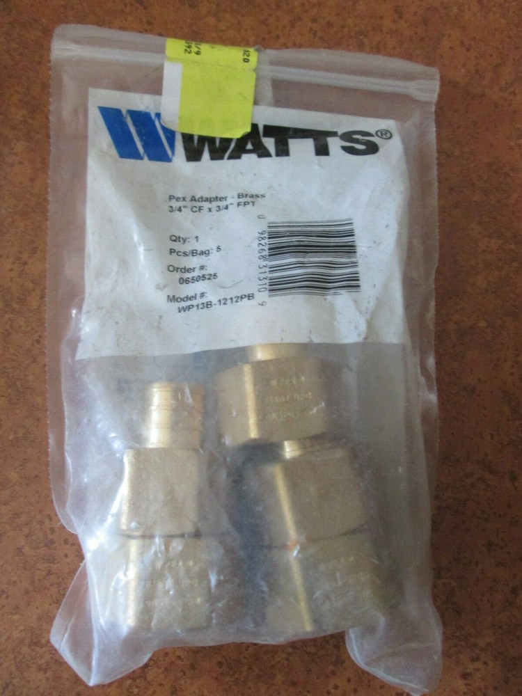 WATTS WP13B-1212PB BRASS PEX ADAPTER 3/4" 5 COUNT PACKAGE