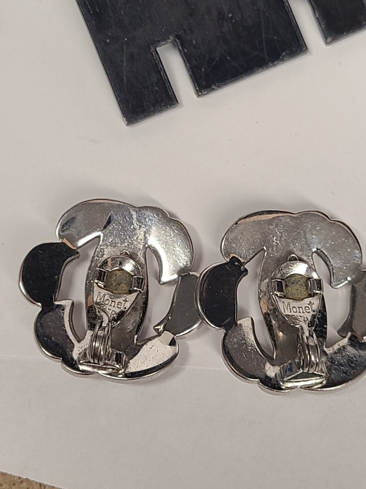 Monet Silvertone Round Clip On Earrings