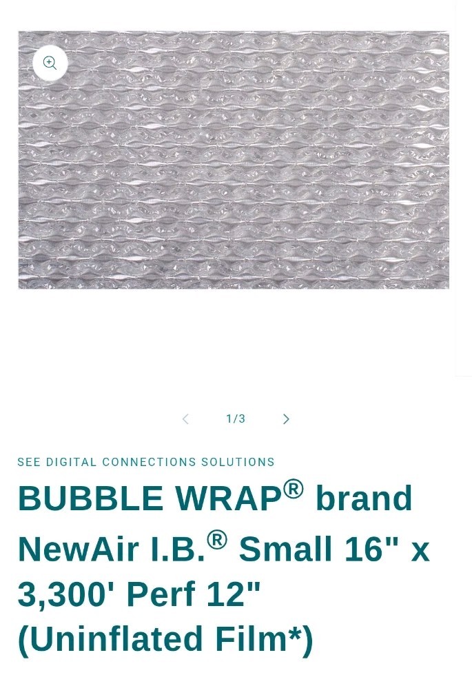 Bubble Wrap Brand- New Air I.B. Small 16" x 3300' With 12" Perf- Uninflated Film