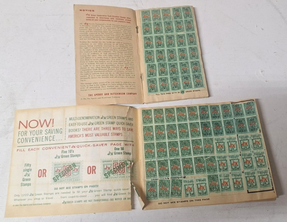 Lot of Vintage S & H Green Stamps w/ full and blank books from 1957, 1961 & 1964