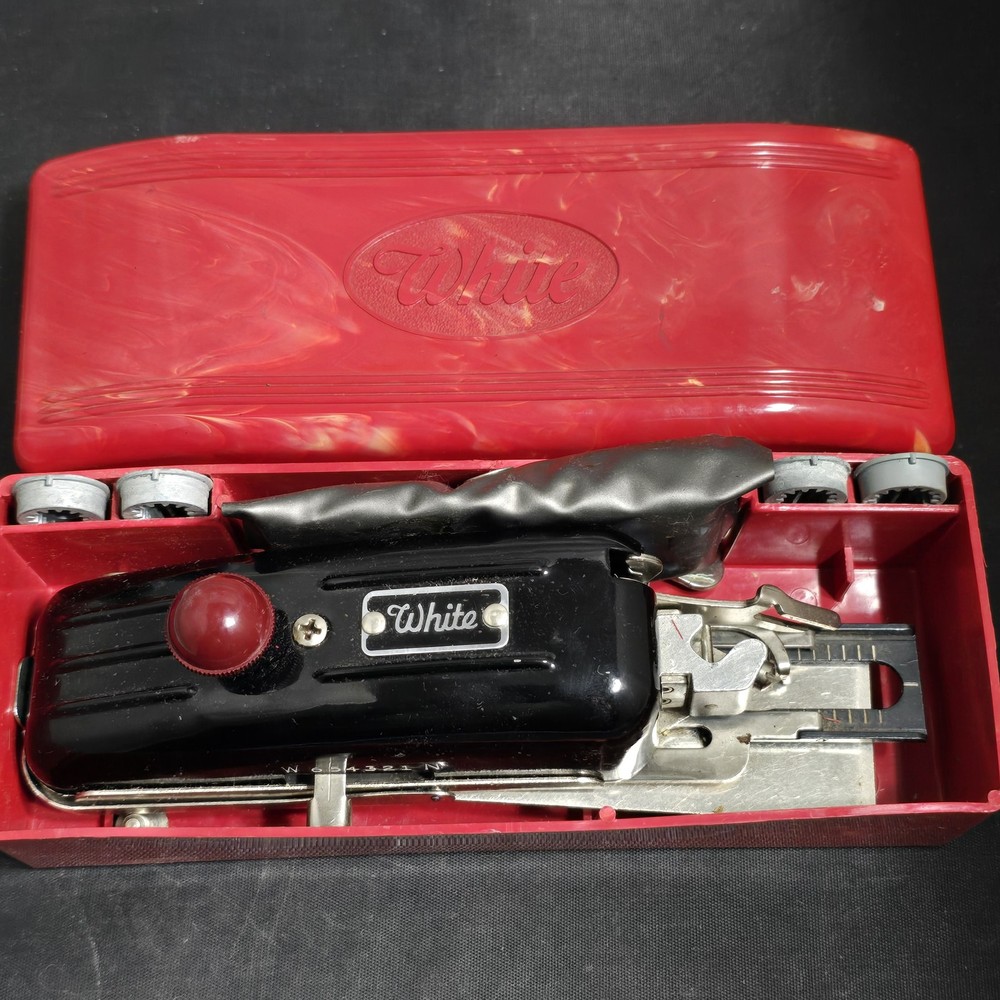 Vintage White Magic Key Buttonholer Sewing Machine Attachment Red Case With Keys