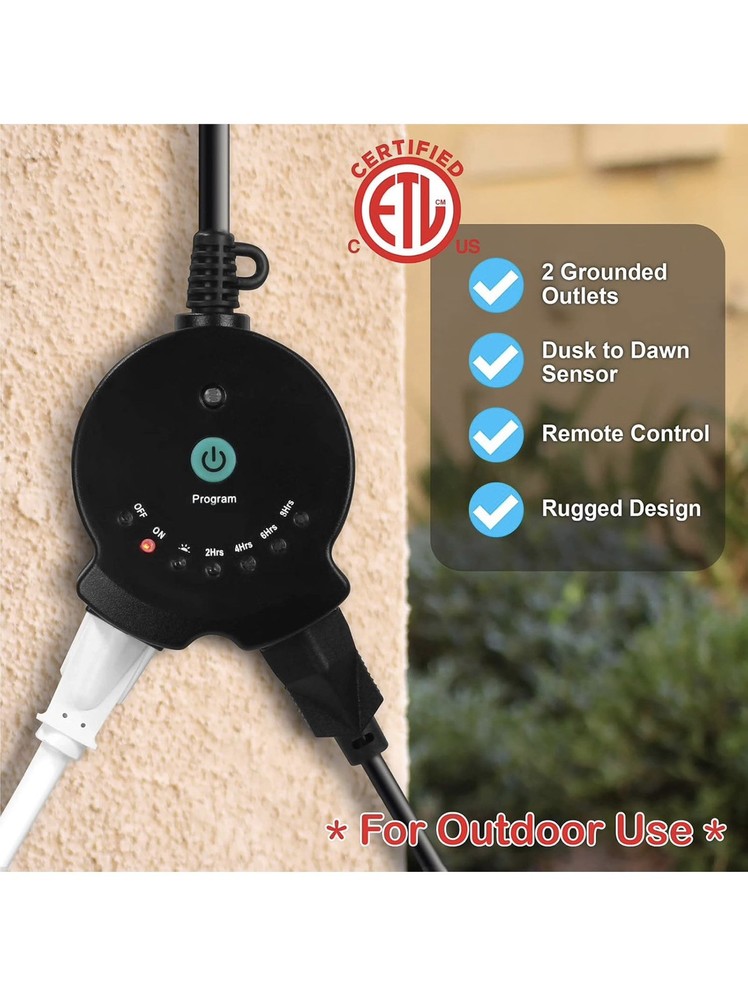 Clear Power Outdoor Plug-in Lighting Timer, Dusk to Dawn Countdown Timer...