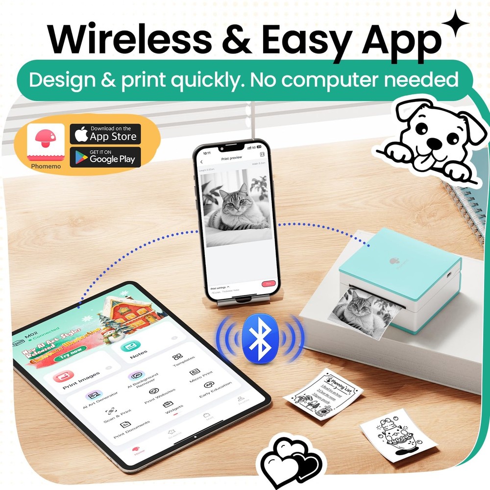 Sticker Printer, Mini Printer Sticker Maker Machine M02, Print Pods Mini Pock...