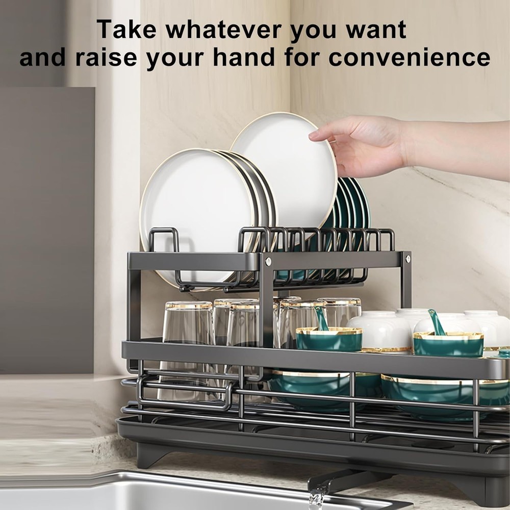 Dish Drying Rack 2-Tier Auto Draining Dish Drying Rack for Kitchen Counter