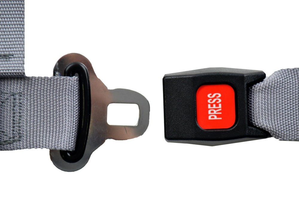 GREY 4 POINT SEAT BELT 2" HARNESS PULL UP LAP BELTS FLOOR MOUNT PUSH BUTTON