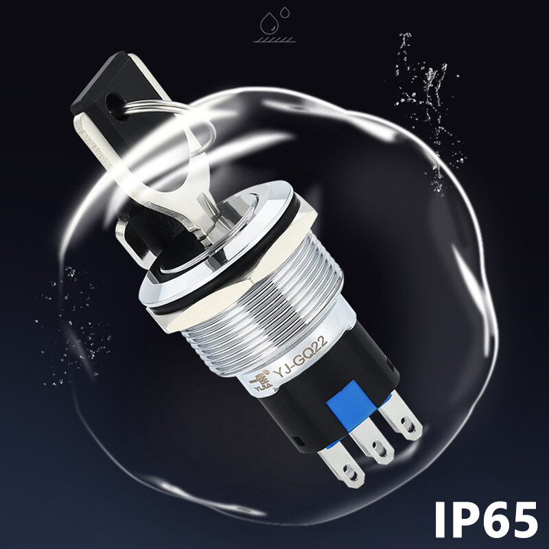 19mm Rotary Key Switch Latching 2/3 Position Selector Security Lock ON/OFF 5A