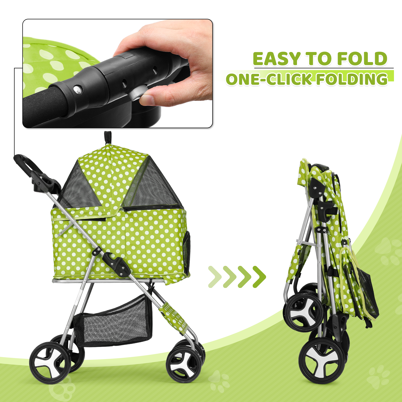 Foldable Pet Stroller Dog Stroller Removable Travel Carrier+Cup Holder 4 Wheels
