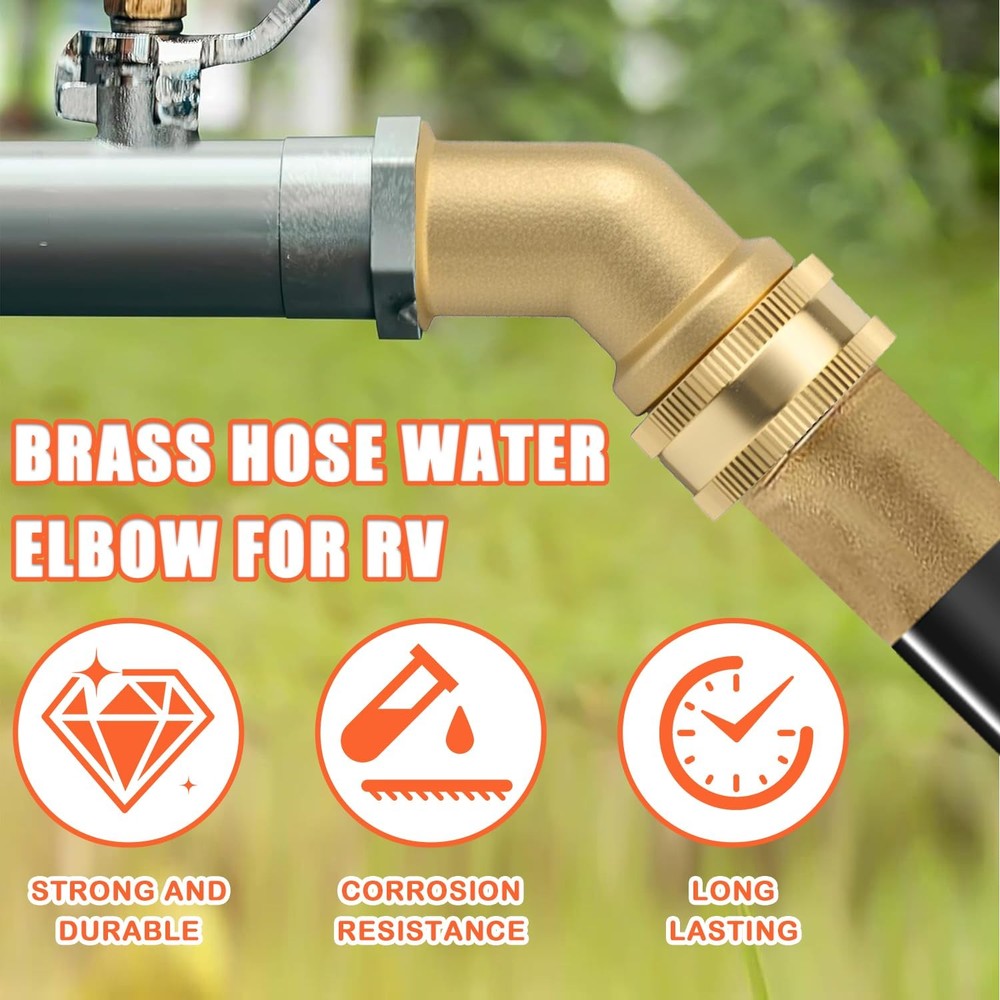 Garden Hose Elbow Connector, 45 Degree Solid Brass Pipe Fittings Hose Elbow, ...