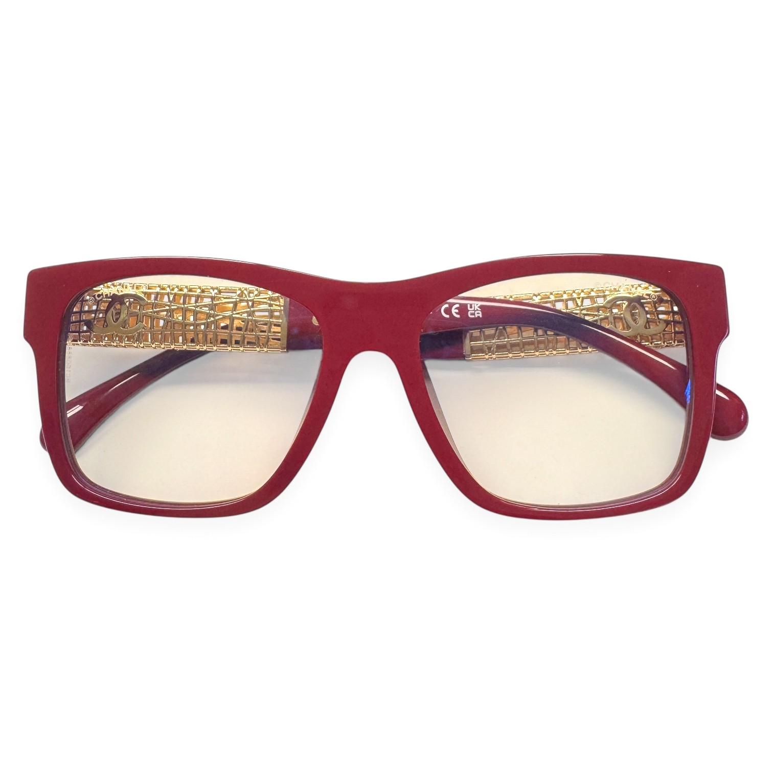 Chanel Blue Light Glasses ch3478SA Dark Red Gold Jewel Tweed 51mm with Case