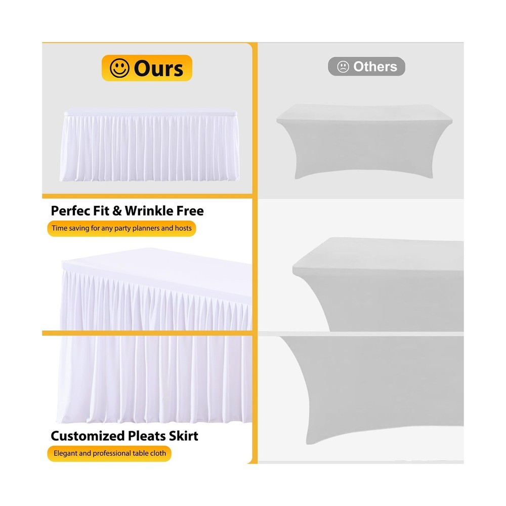 6 Pack White Rectangle Table Clothes for 8 Foot Tables, Polyester Fitted Tabl...