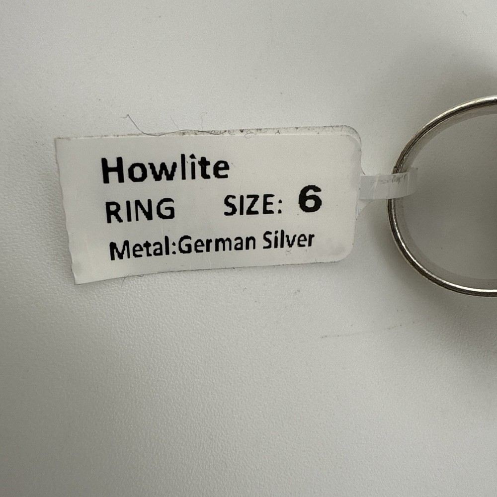 German Silver Howlite Square Statement Ring Size 6 NWT