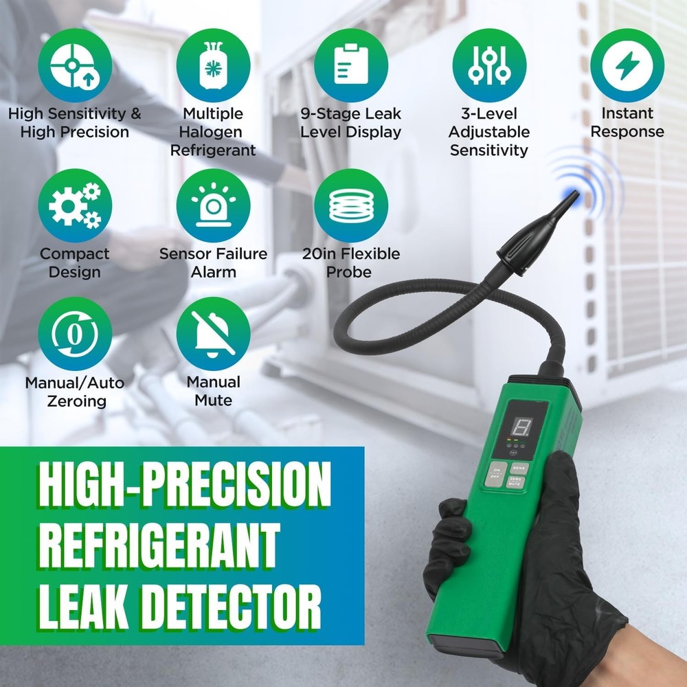 Sensitive HVAC Refrigerant Leak Detector with Heated Diode Sensor