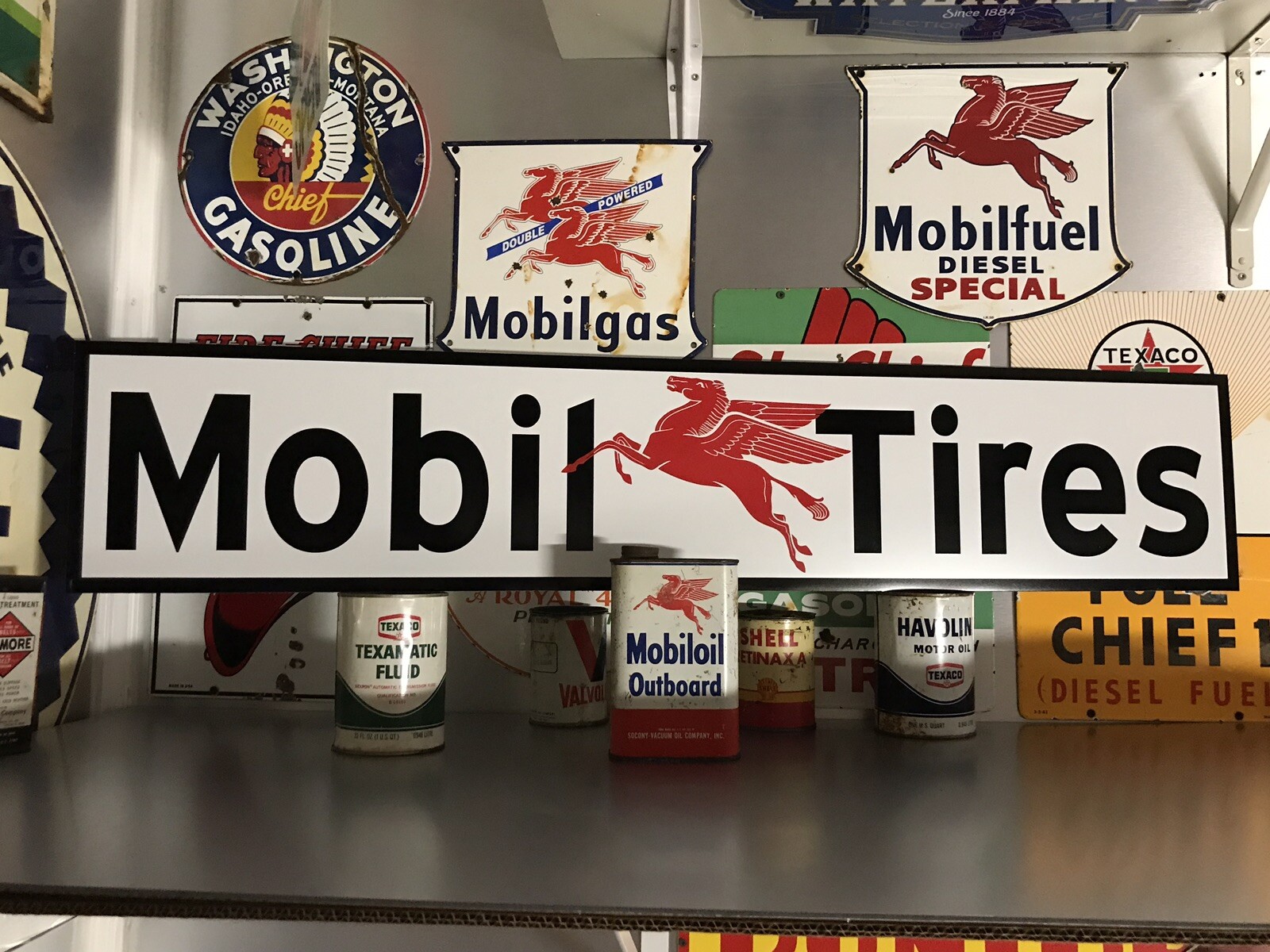 Antique Vintage Old Style Mobil Tires Sign! Mobil Oil & Gas