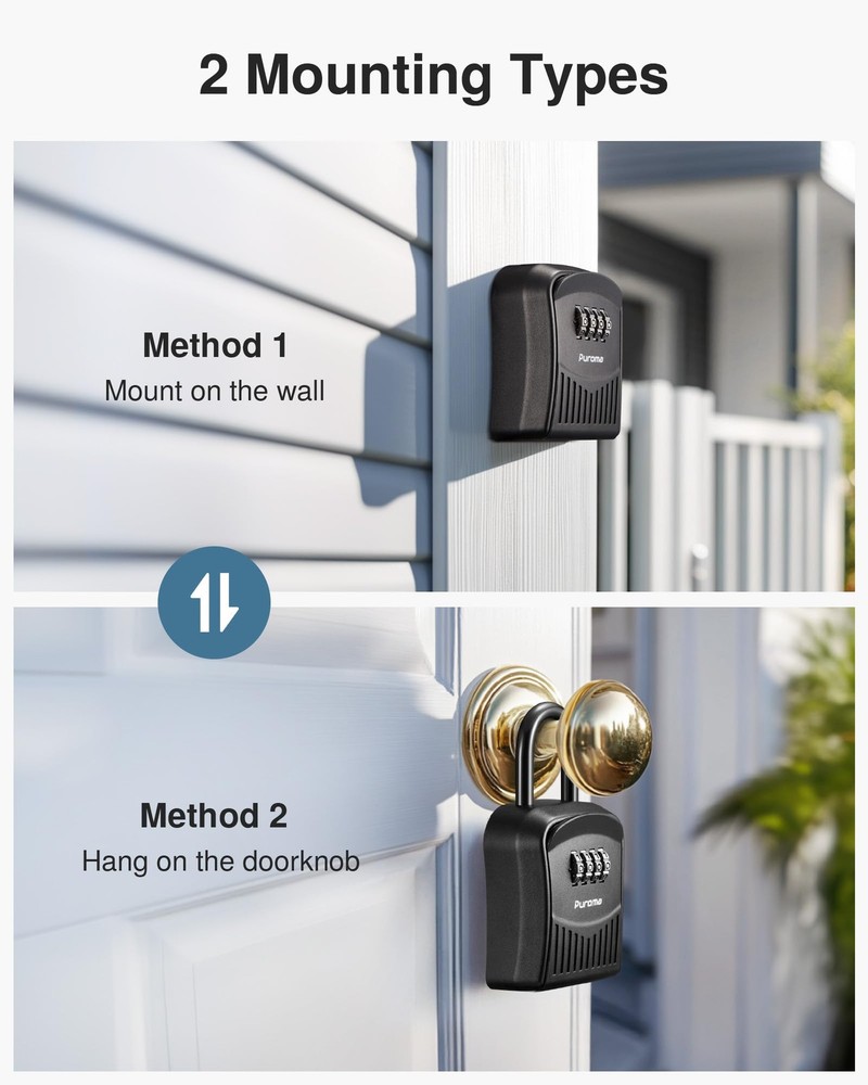 Lock Box Combination Key Lock Box, Wall-Mounted Portable Storage Lockbox for ...