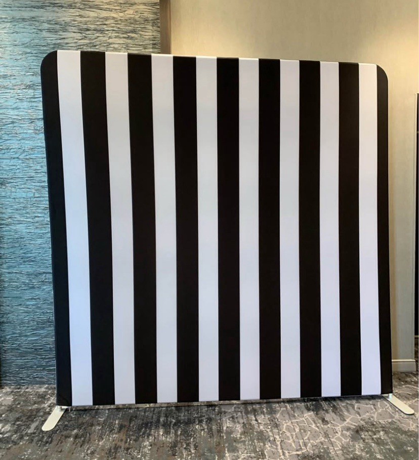 BLACK & WHITE HORIZONTAL & VERTICAL STRIPE DOUBLE SIDED TENSION BACKDROP 8’ X 8’