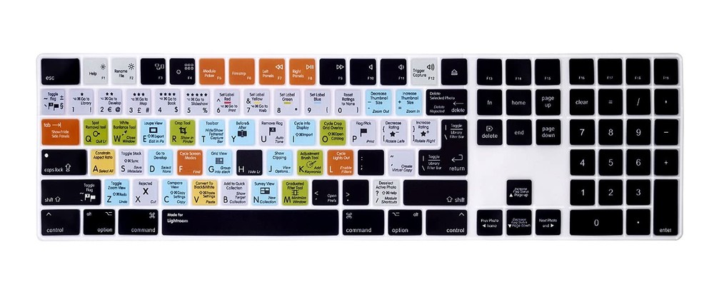 Shortcuts Ultra Thin Silicone Full Size Wireless Numeric Keyboard Lightroom