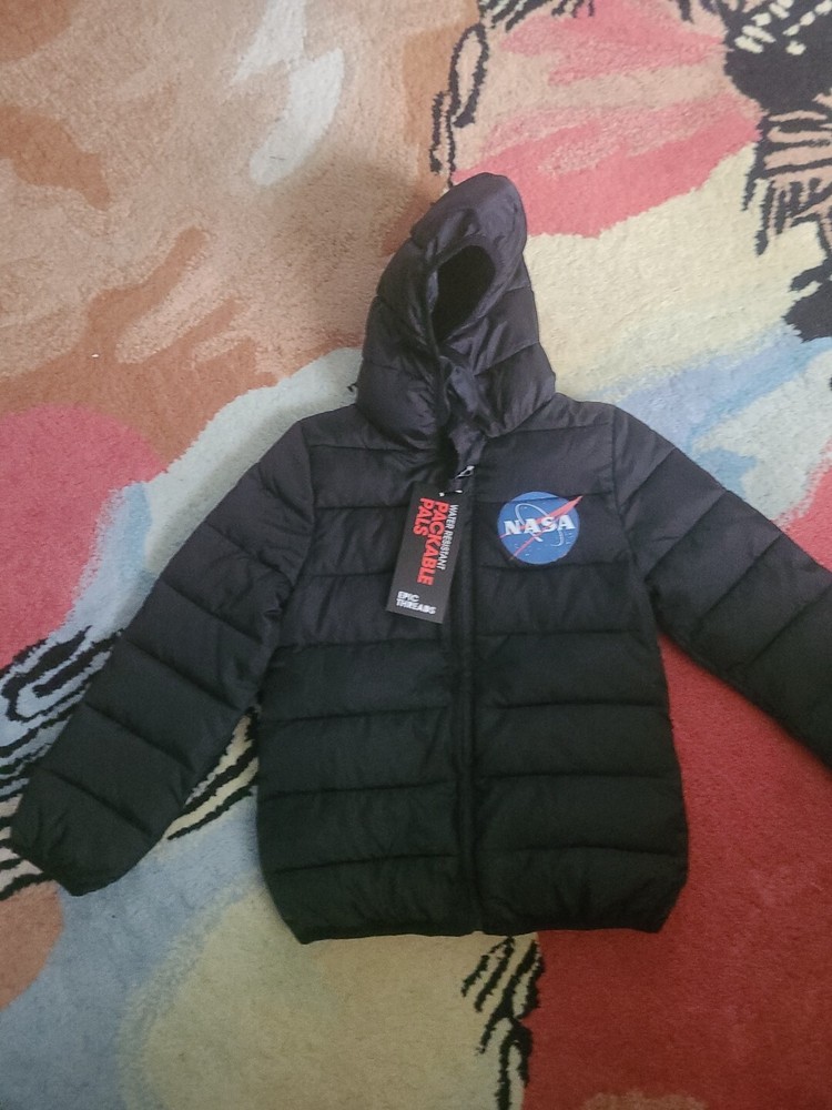 Epic Thread Boys Packable Lightweight Nasa  Puffer Coat Size 7 Black Nwt