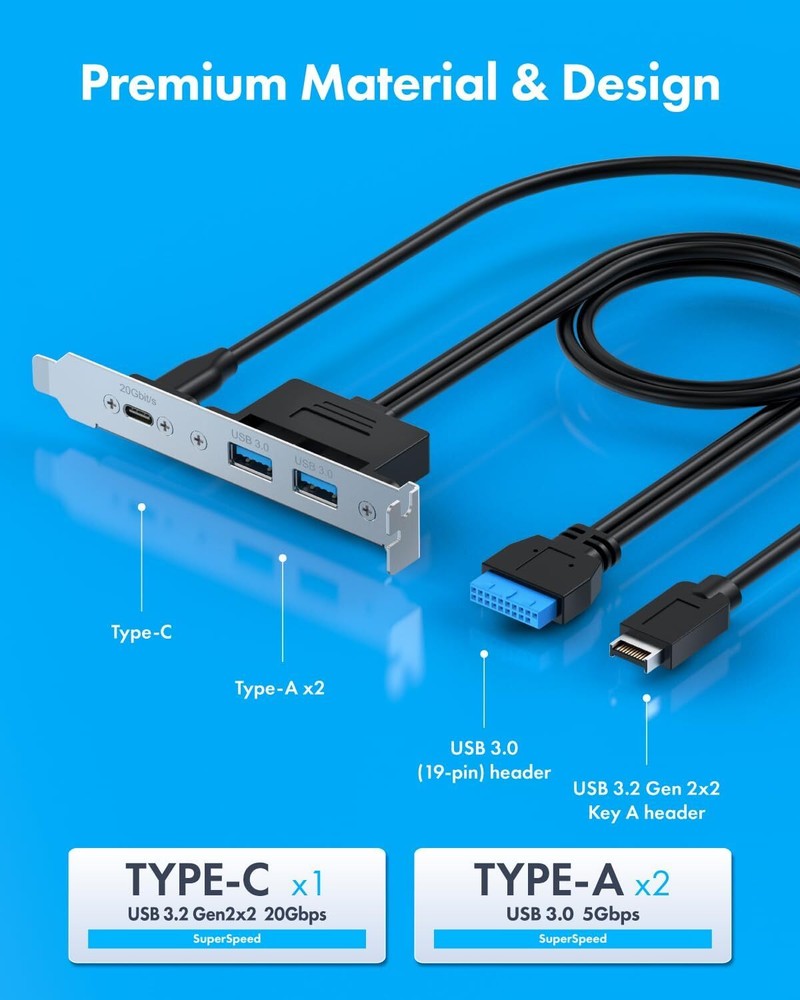 GRAUGEAR 20Gbps USB3.2 Gen2x2 USB-C Front Panel Adapter, Motherboard Silver