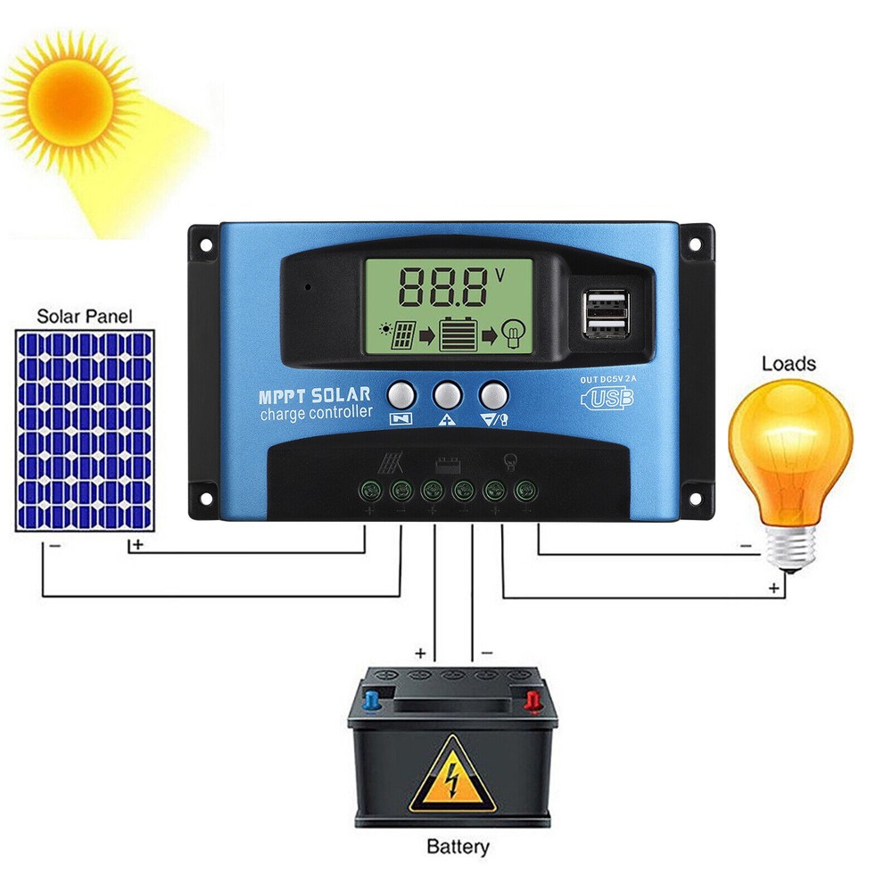 30-100A MPPT Solar Panel Regulator Charge Controller 12V/24V Auto Focus Tracking