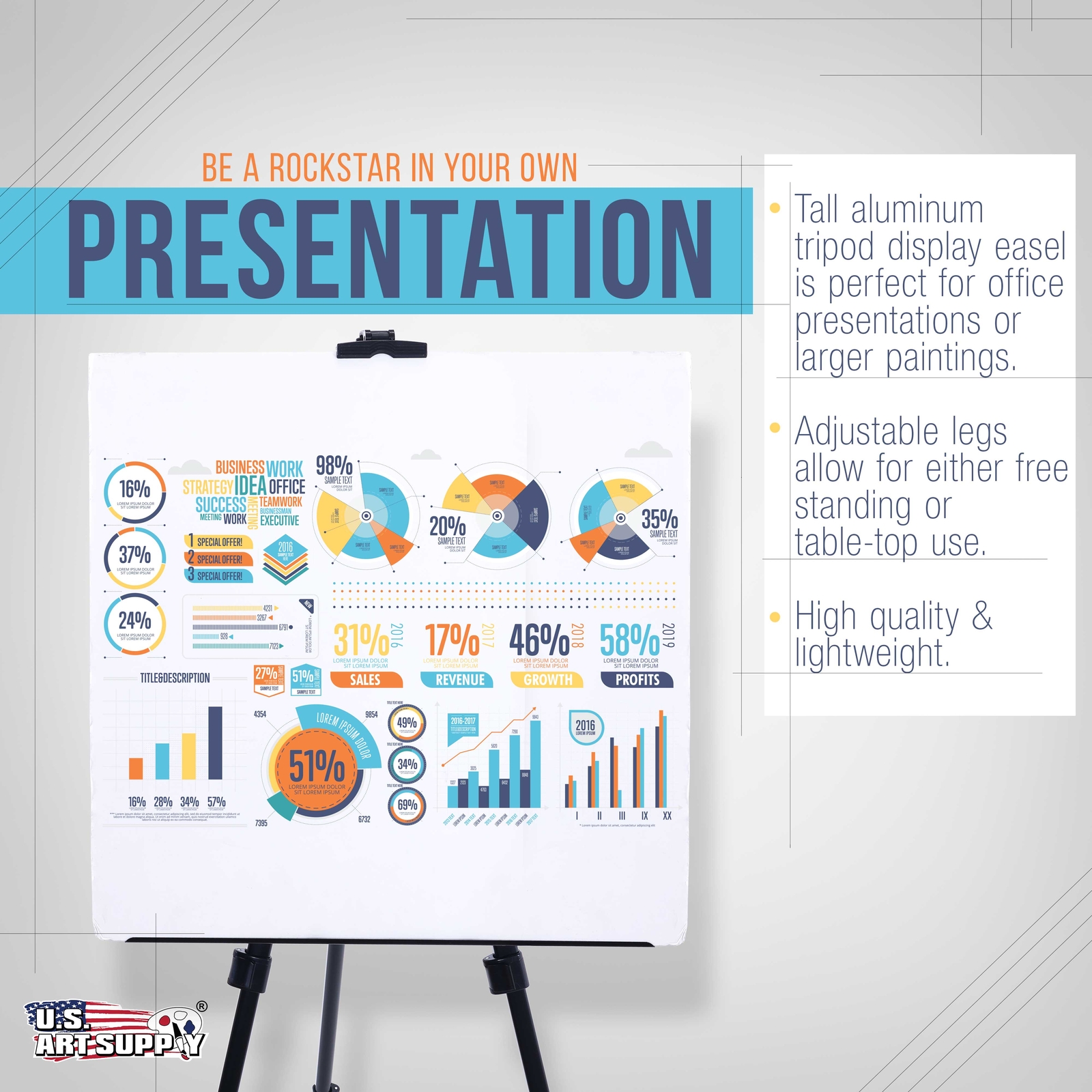 66" Aluminum Tripod Adjustable Artist Display Easel Stand, Tabletop, 4 Pack