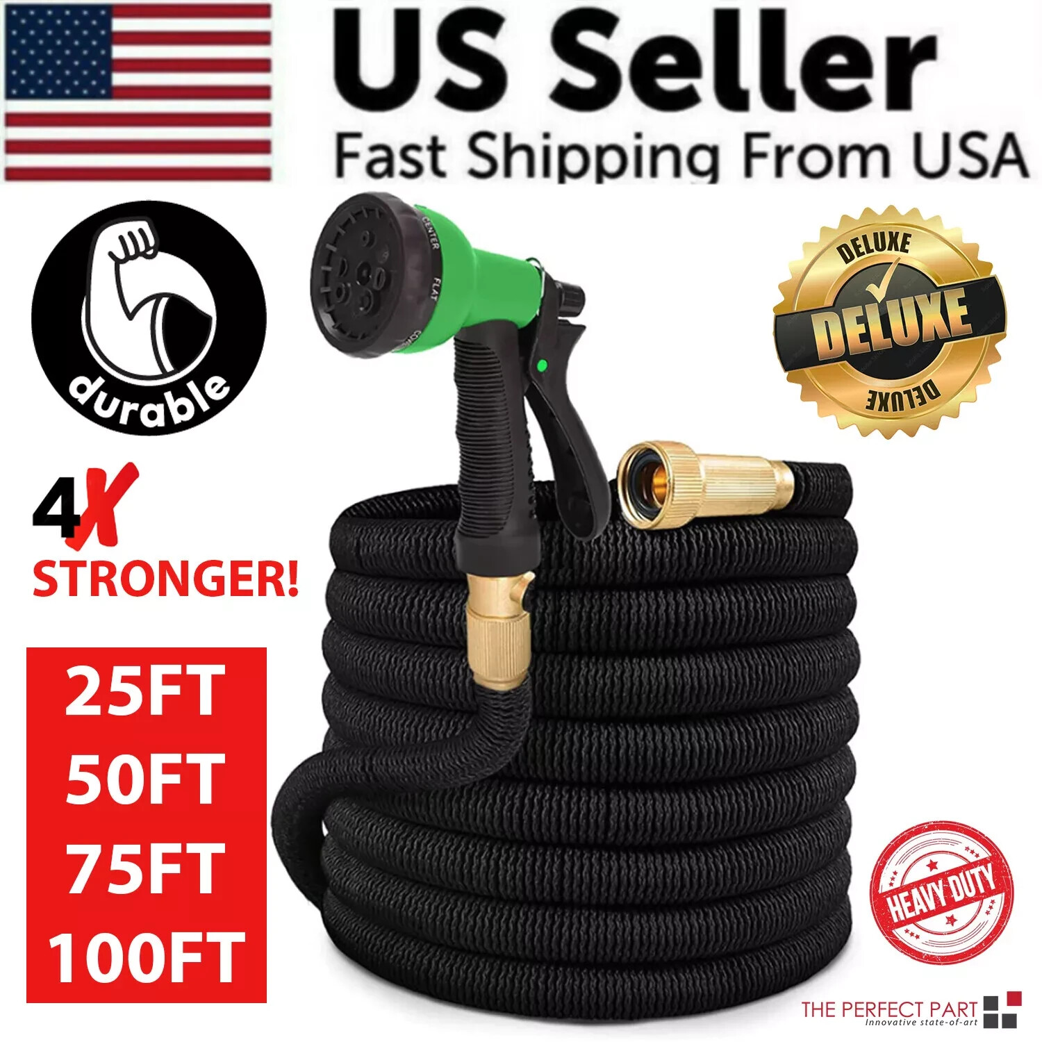 Expanding Expandable Flexible Garden Water Hose w Spray Nozzle 100ft