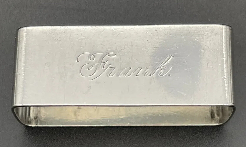 Sterling Silver Napkin Ring Engraved Name “Frank” Rectangular Form Watrous