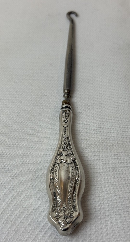 Antique Sterling Silver Handled Button Hook, Victorian