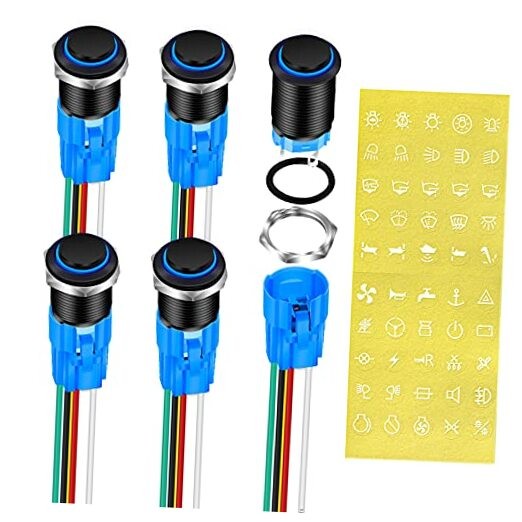 Latching Push Button Switch 12V Pushbutton Switch Blue LED 12 Volt Push