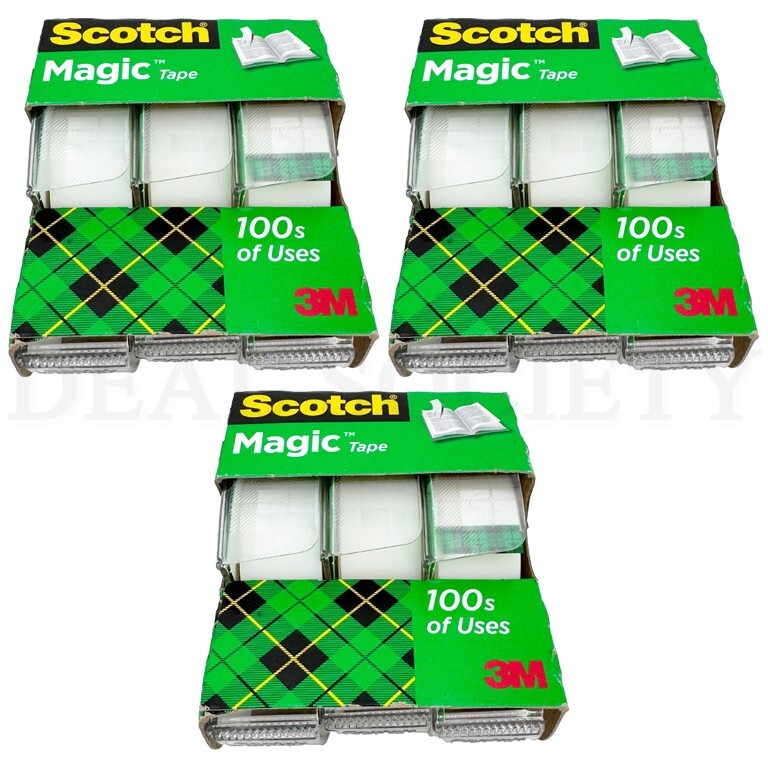 Scotch Magic Tape Transparent 0.75in X 300in 3 Rolls Each Lot of 3