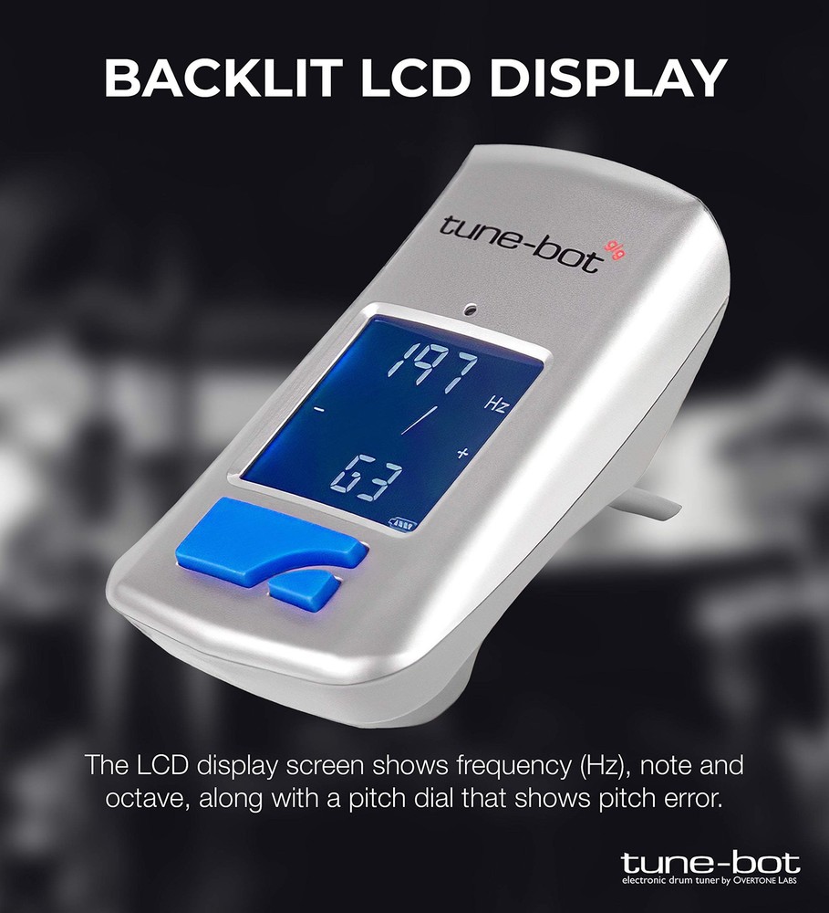 Tune-Bot Gig Clip-On Digital Drum Tuner with Backlit Einheitsgröße, Silber