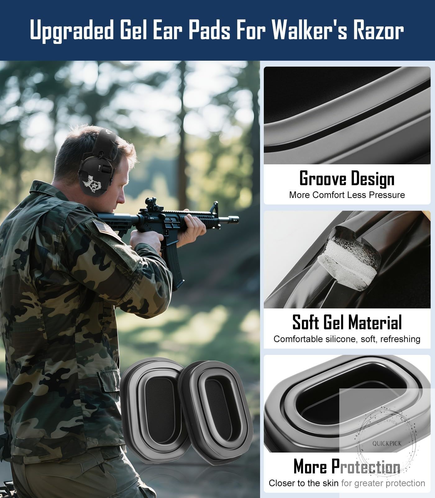Upgraded Gel Ear Pads for Walker's Razor Earmuffs, Comfortable and Soft Replacem