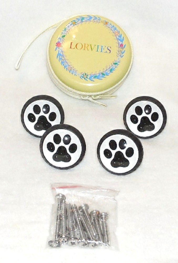 4 Paw Prints Black White Drawer Door Pulls Knobs Acrylic Plastic w/ Screw New