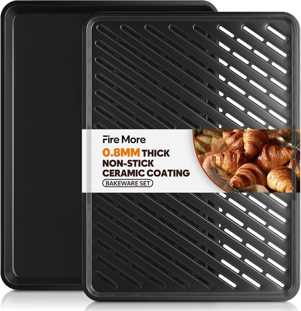 2 Pack Half Sheet Pan with Cooling Sheet+Wire Rack, + Rack