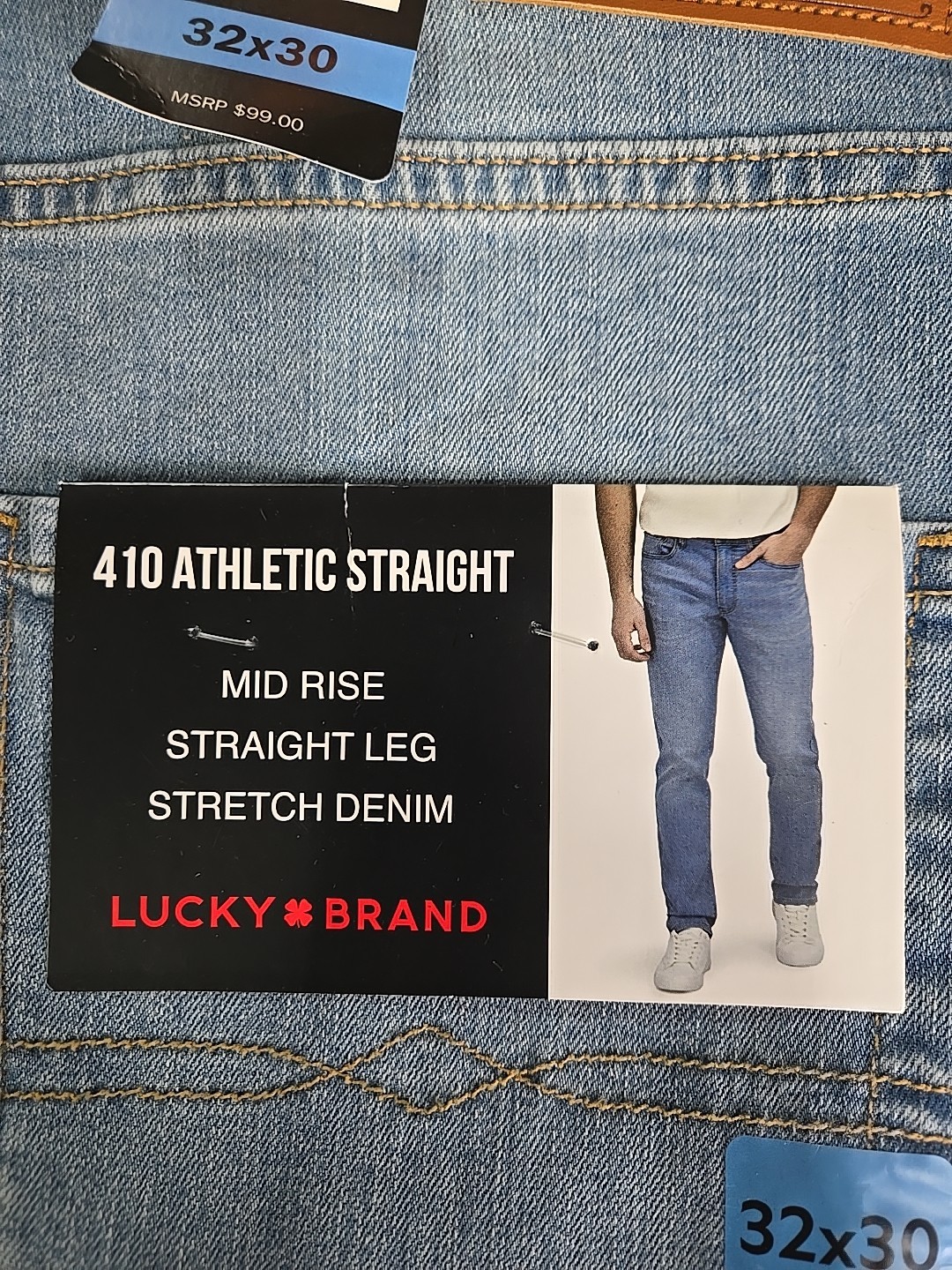 NWT: Men's Lucky Brand 410 Athletic Straight Jeans - Light Wash - 32x30 or 34x30
