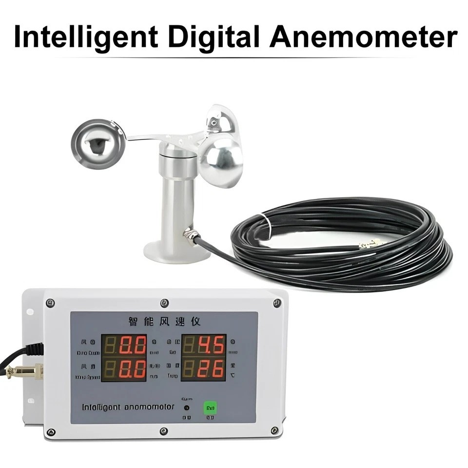 220V Smart Digital Anemometer - Wind Speed Meter with Cup Sensor for Weather-