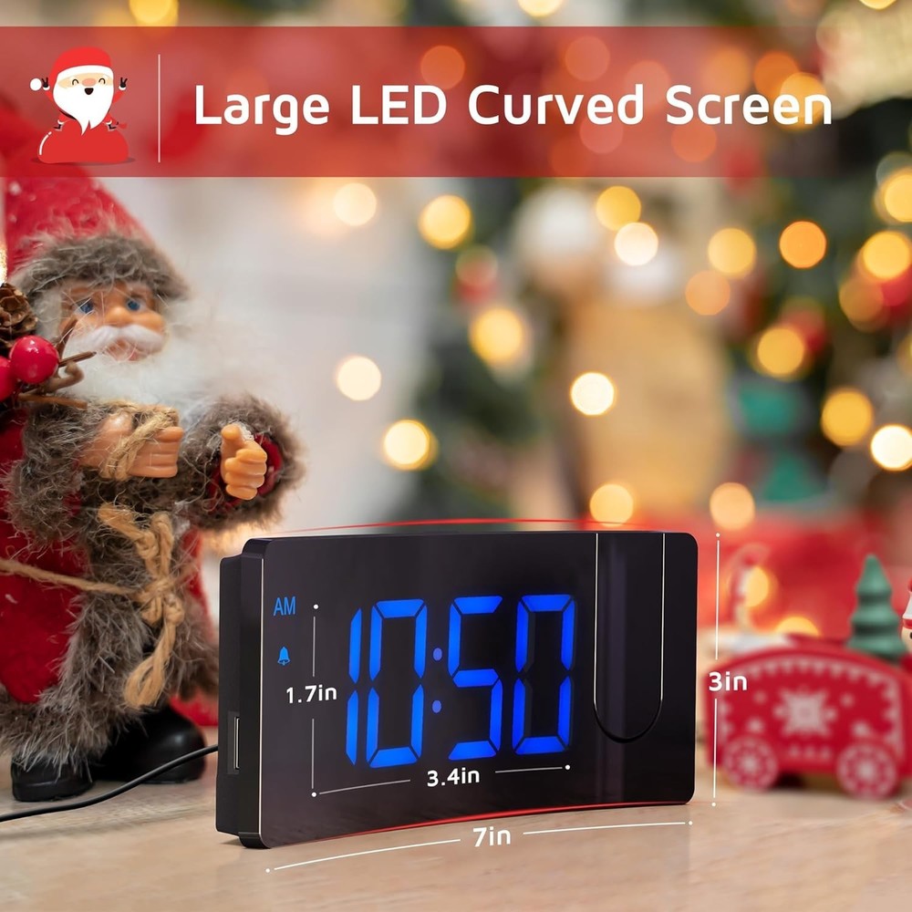 Clear Projection Digital Alarm Clock with Adjustable Brightness & USB Charging