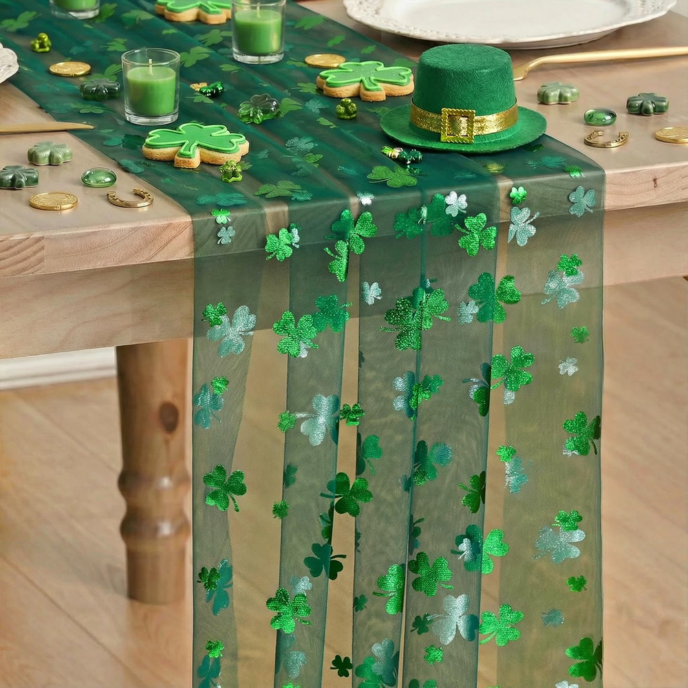 St.Patrick'S Day Decorations Shamrocks Table Runner Kitchen Gift 28"x120"