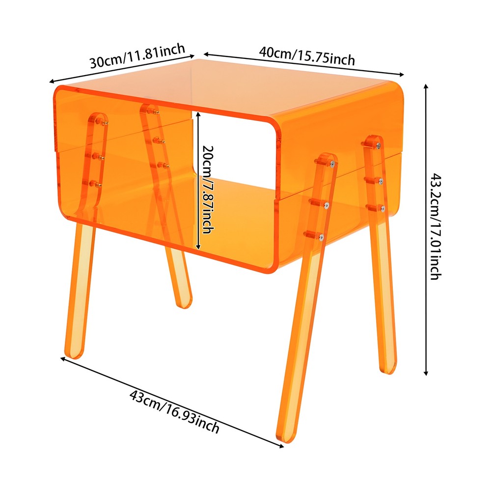 Orange Rectangular Side End Table/Night Stand Acrylic Side Table 40*30*43.2cm