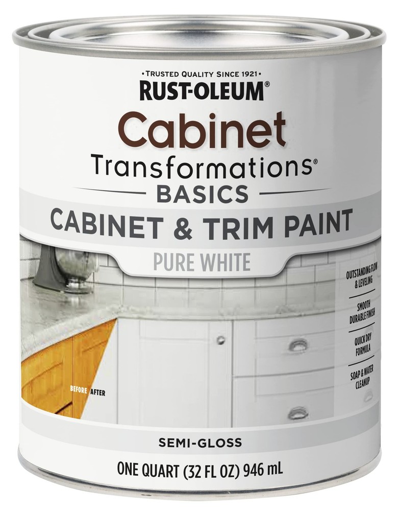 Rust-Oleum 372007 Transformations Basics Cabinet & Trim Paint, Quart, Pure Wh...
