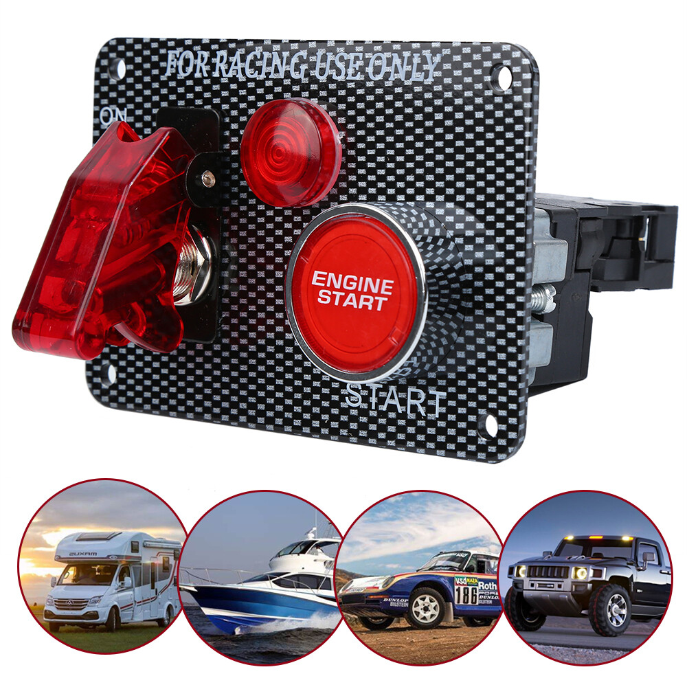 12V Carbon Ignition Switch Panel Engine Start Push Button LED Toggle Racing Car