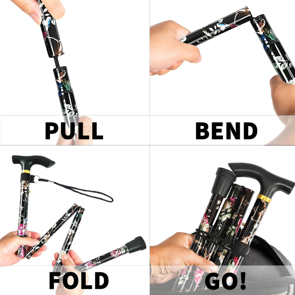 Folding Cane, 5-Level Adjustable Height Lightweight Portable Foldable Walking Ca