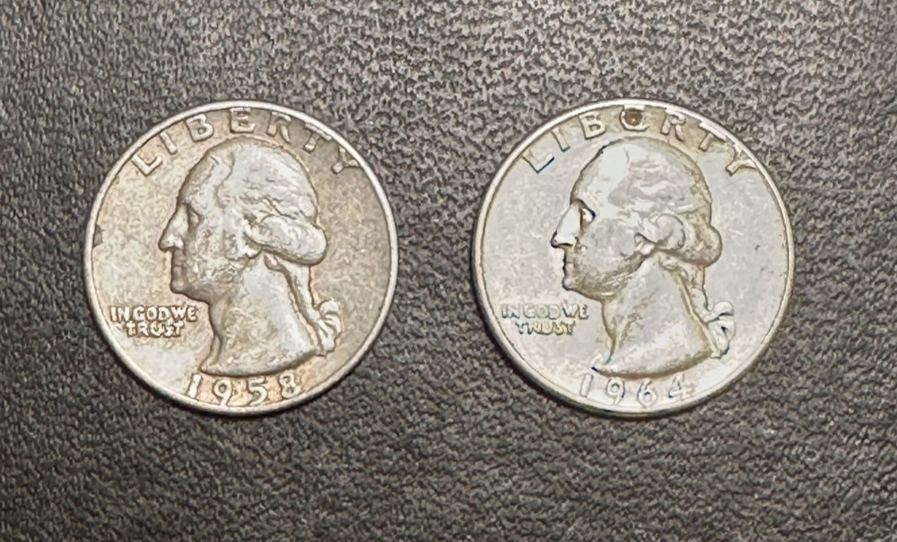 Two Washington Silver Quarters - $0.50 Constitutional 90% Silver