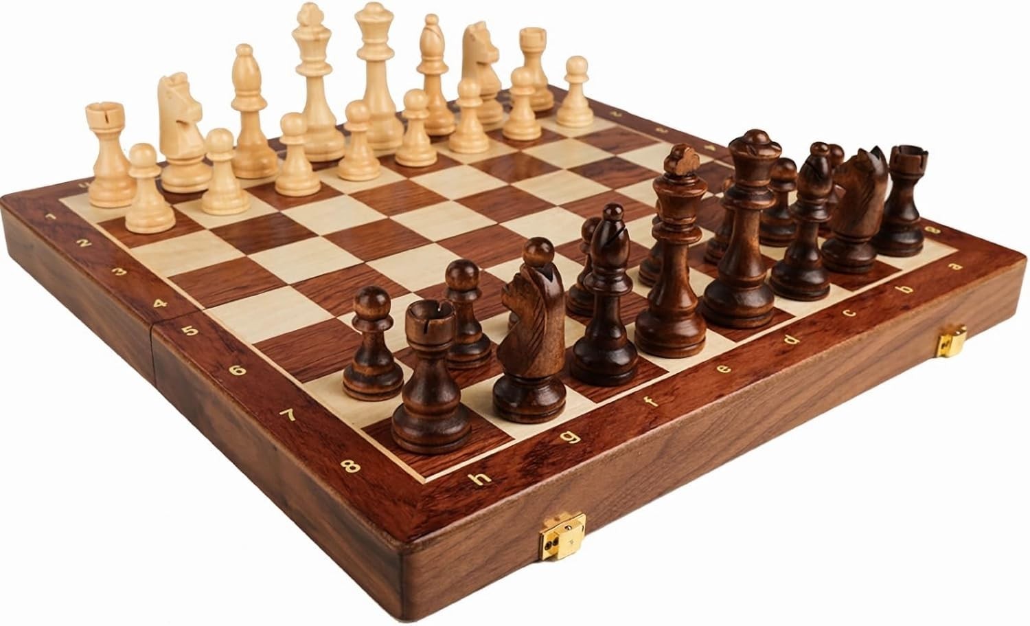 15'' Walnut Chess Set with Storage Board for Adults & Children, 2 Players