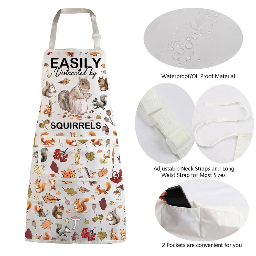 Squirrel Apron with Pockets Easily Distracted by Squirrel Gift for Squirrel L...
