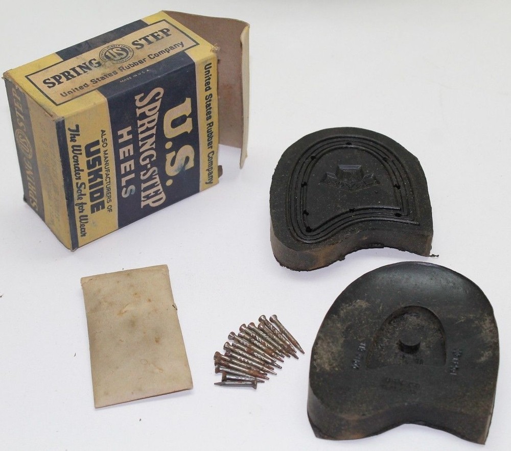 US spring step heels black rubber with nails in original box set E826