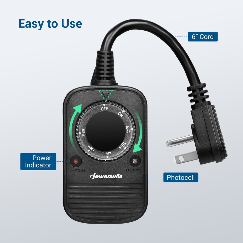 DEWENWILS 2 Pack Light Sensor Countdown Timer Outlets Plug in Outdoor Timer