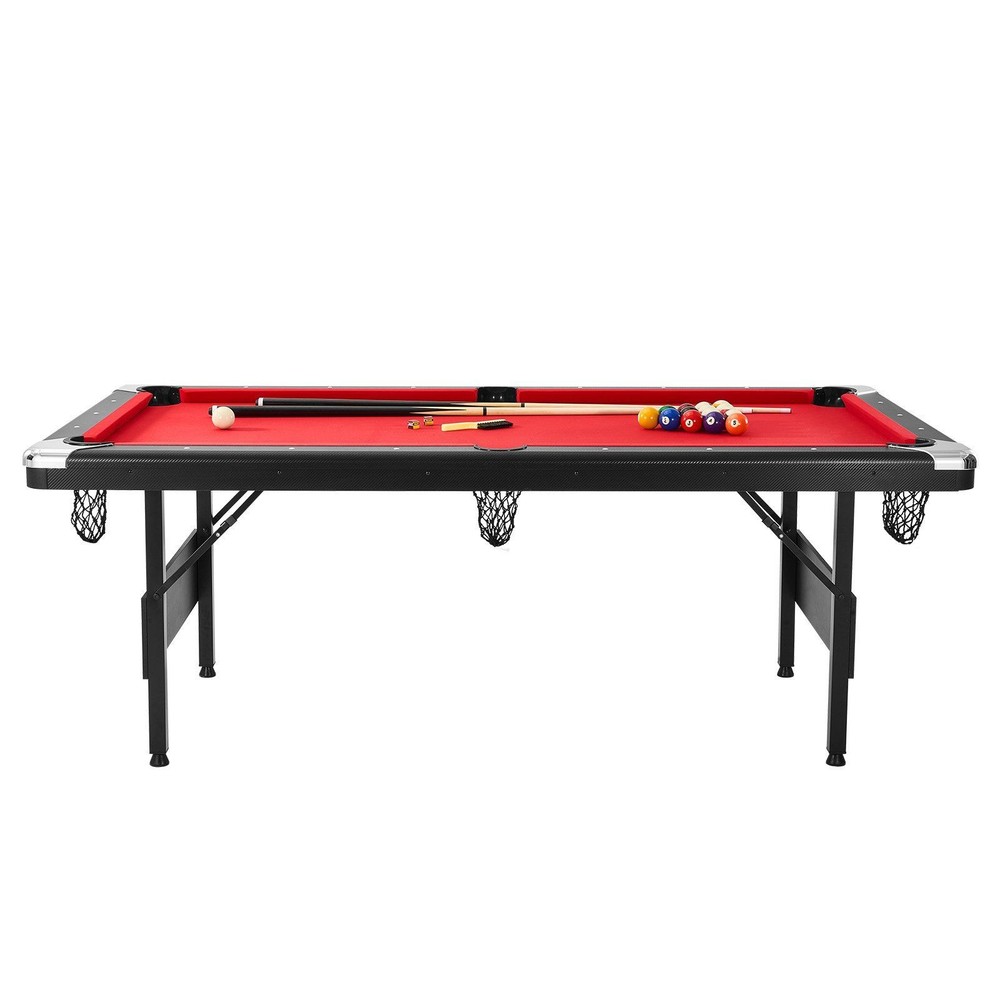 7ft Foldable Billiards Table Space-Saving MDF+Iron Frame Black Red Cloth
