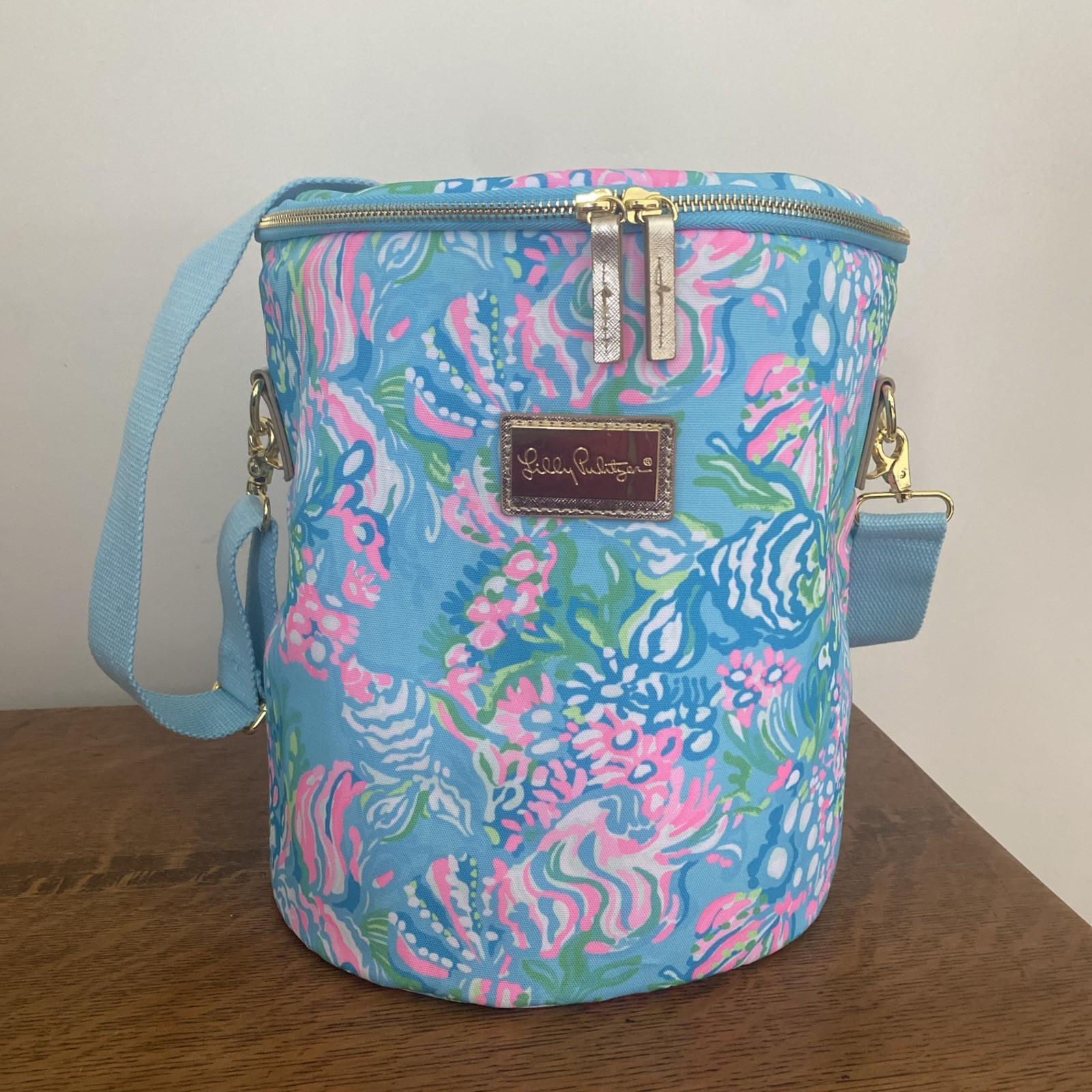 Lilly Pulitzer Insulated Cooler Bag Tote Deep Round Zip Close Tropical Beach