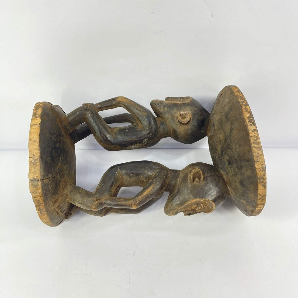 Luba Stool with Dual Caryatid Figures Congo